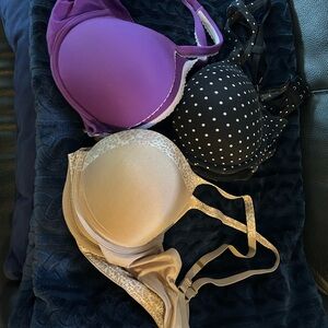 Victoria's Secret Purple, Black, and Cream Bra Trio